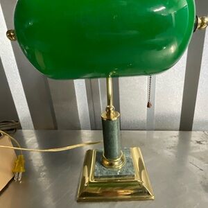 Vintage Green and Gold Marble & Brass Desk Bankers Lamp